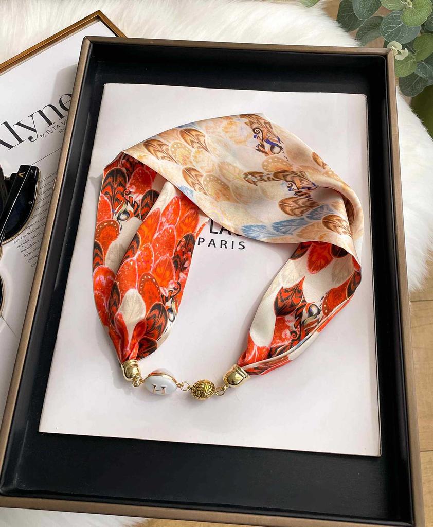 Magnetic Buckle Silk Scarf Headband Internet Celebrity New Magnetic Buckle Bracelet Small Long Women's Summer Casual Necklace Diamond Neck Band