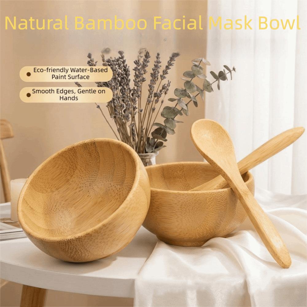 Bamboo Wood Mask Bowl Sleek Bamboo Spatula Spoon Spoon Cosmetic Mixing Tools Cosmetic Mixing