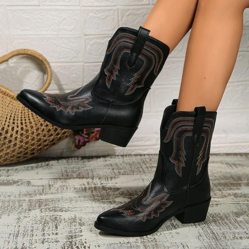 Fashion 2024 Fashion Women's Shoes Mid-Calf Women's Boots Hot Sale Embroidery Modern Boots Women New Slip-on Plus Size Shoes for Women