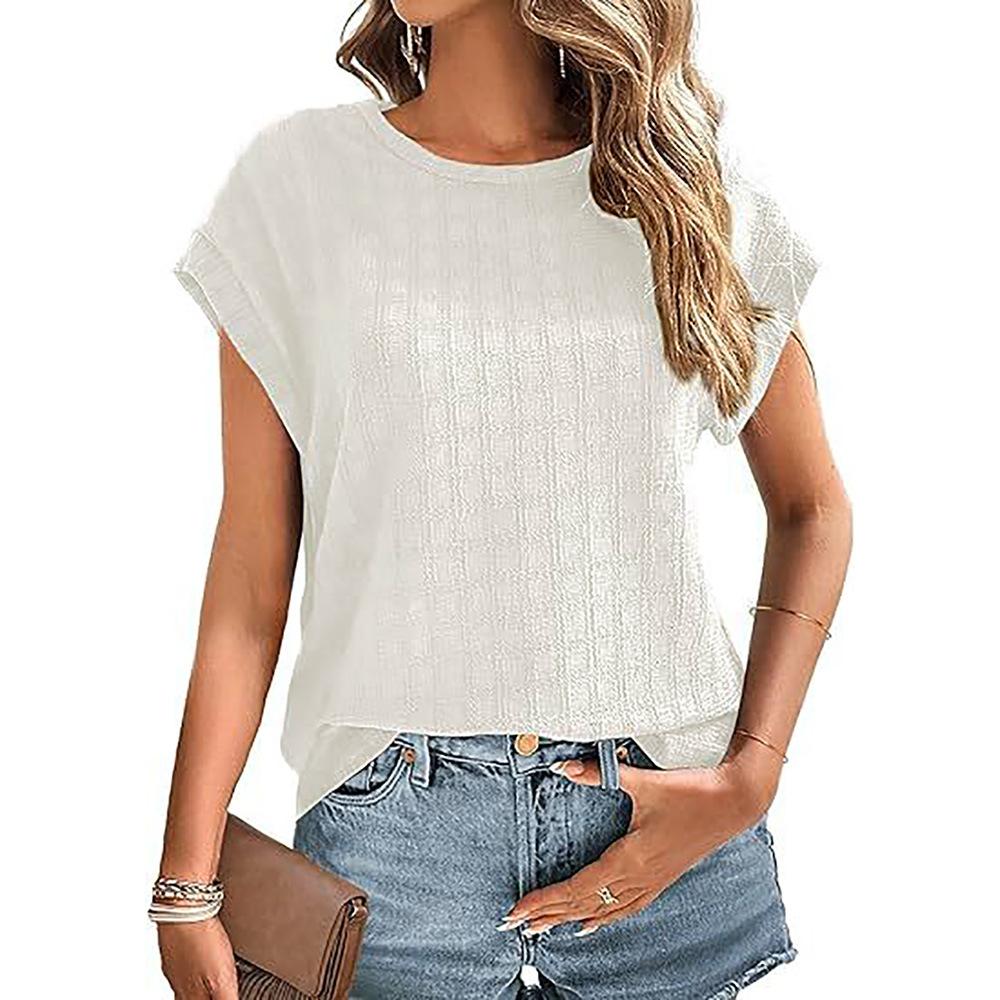 YYFS Moda damă ocazional vară primăvară culoare uni imprimeu cu mânecă scurtă cu decolteu O bluze și cămăși