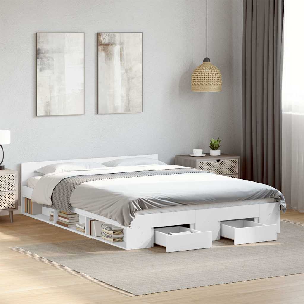 Bed Frame with Drawers White 120 x 190 cm Engineered Wood
