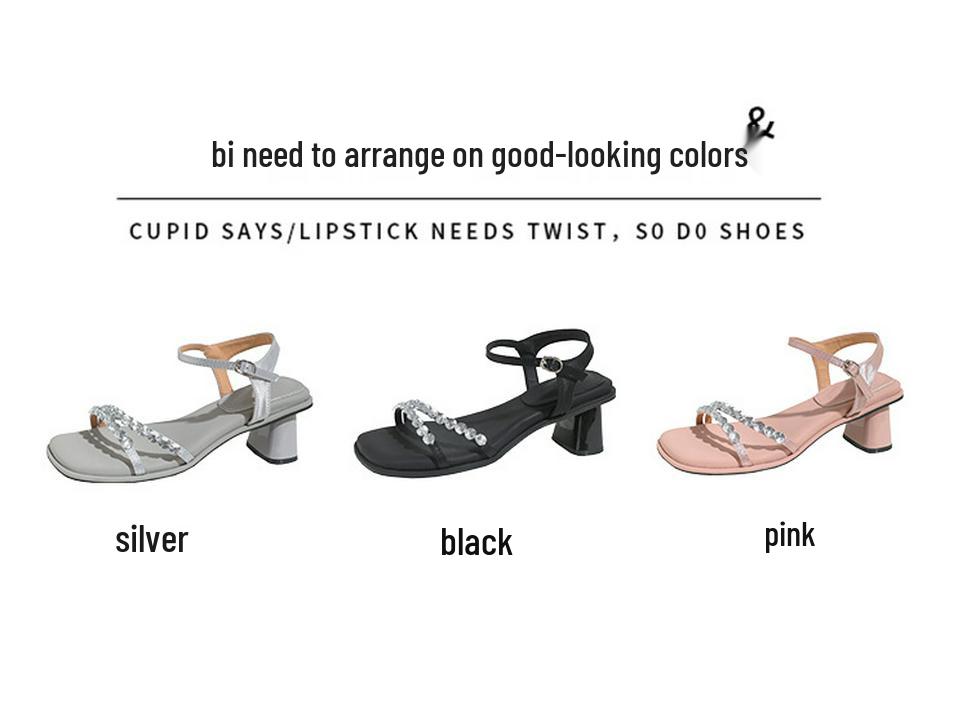 Sandály na silném podpatku ve stylu víly pro široká chodidla - Letní móda s jedním páskem a kamínky pro ženy