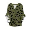 Women's Summer Tops V Neck Three-quarter Sleeves Floral Print Flowing Ruffle Sleeves Half-button Shirt