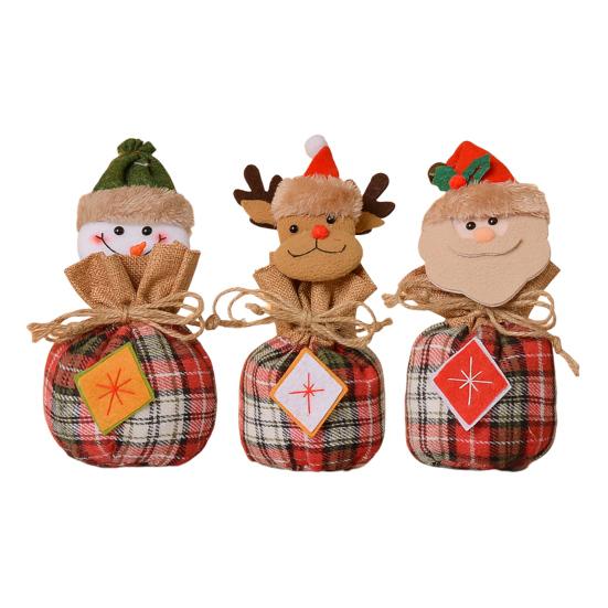 Christmas Drawstring Gift Bag 3D Plush Reindeer Santa Snowman Fruit Sacks Reusable Fabric Candies Goodie Storage Bag for Xmas Party Favors