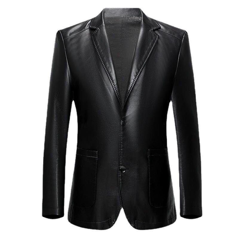 2025 New Men's Slim-Fit Casual Leather Jacket with Suit Collar - Middle-Aged Korean-Style Dad's Coat