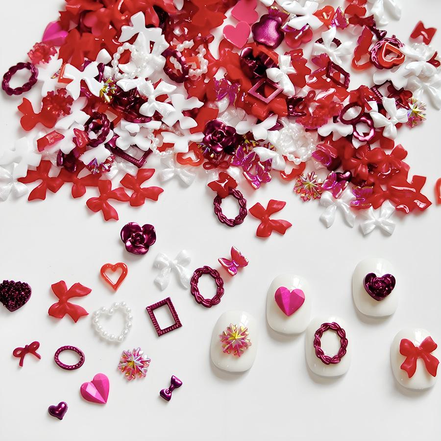 

Festive Red & Black Floral Pearl Bow Nail Art Kit