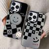 Black And White Plaid Print Smiling Face Laser Phone Case for iPhone 15 14 Pro Max Plus 16 17 Pro Max 13 12 Mini 11 Pro Max Case