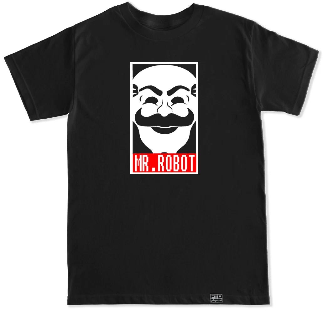 Mr. Robot Logo F Society E Corp Evil Corp Eliot Mask Men s Black T Shirt 4XL