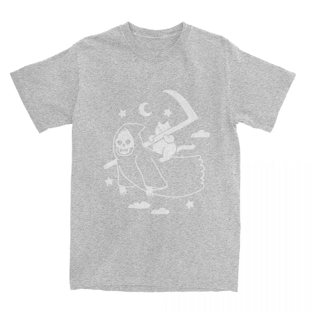 Cat Riding Grim Reaper Goth Merchandise T-Shirt Men Women Gothic Humor Vintage  New Arrival Tee Shirts