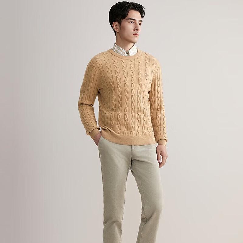 YOUNGOR Men s Round Neck Cable Knit Pullover Sweater L 105cm