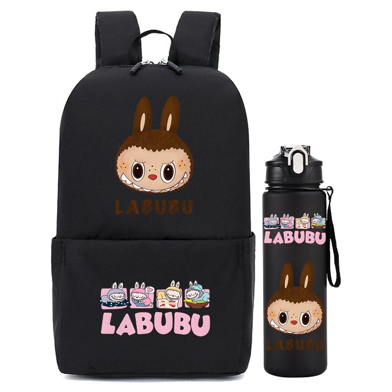 2Pcs/set Carcoon Printed Printed Backpack with Water Bottle Boy Girl Schoolbag Student Backpack 750Ml Outdoor Sports Water Cup