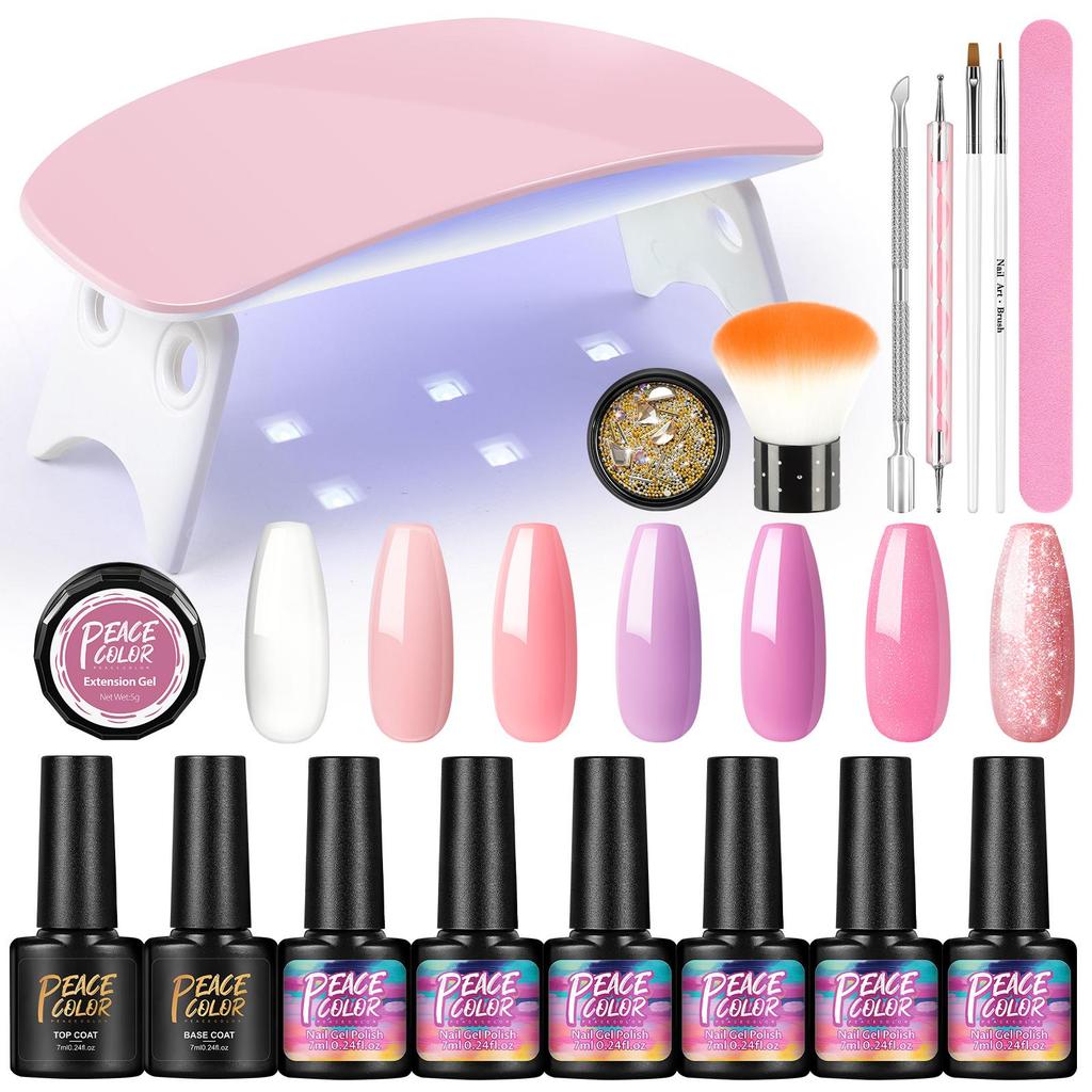 PEACECOLOR 38-teiliges UV-Gelnagellack Set – Mit Lampe, 25 Farben, Top Coat, Mattlack & Zubehör
