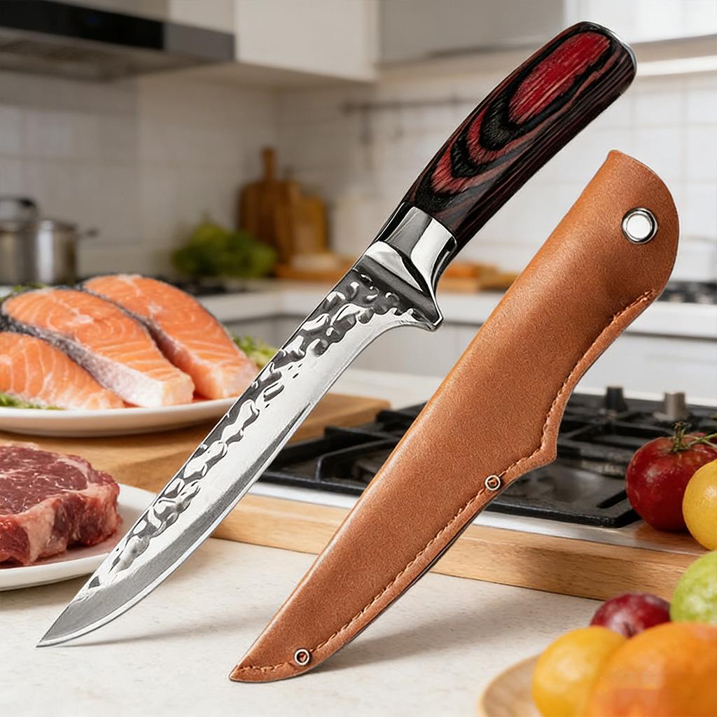 Forged Boning Knife Stainless Steel Chef Knife for Meat Bone Fish Fruit Kitchen Knife Cleaver Butcher Knife with Cover