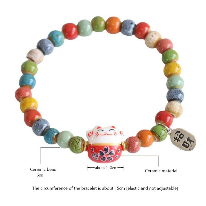 Bracelet chat porte-bonheur mignon pour filles, bracelets de perles colorées réglables