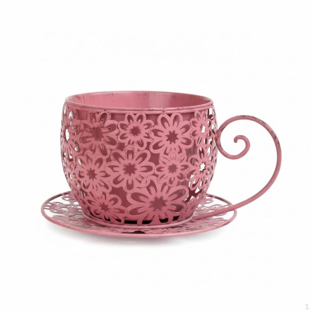 Metal Planter with Saucer Wrought Iron Look Decorative Flower Pot Vintage Style for Gardeners,