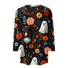 Women’s Casual Halloween Print Crew Neck Three Quarter Sleeve Floral Pattern T Shirt Top for Daily Wear Holiday Party