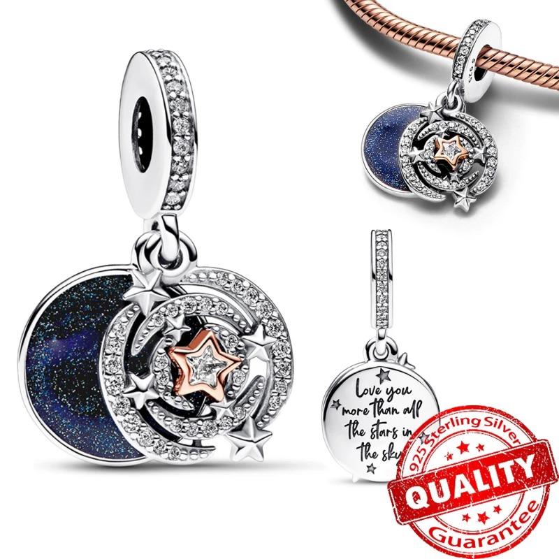 925 Sterling Silver Charm Sparkling Star Moon & Sun Pendant Fit Original Bracelets DIY Women Necklace Jewelry Gift