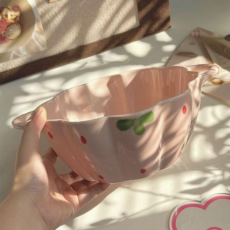 ZISIZ Strawberry Petal Ceramic Instant Noodle Bowl