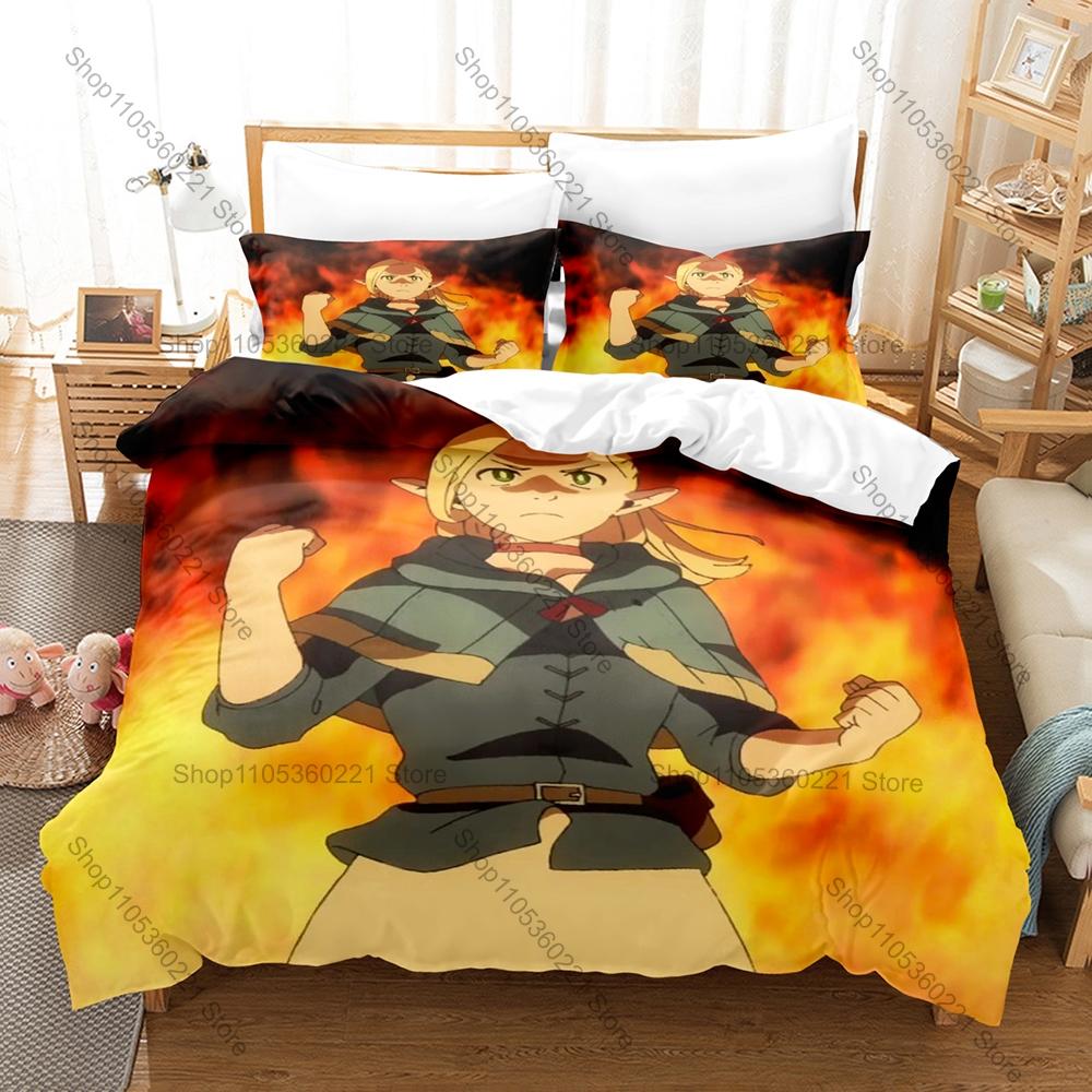 Delicious in Dungeon Fantasy Dungeon Gourmet Cartoon Bedding Set Duvet Cover + 2 Pillowcases Otaku Room Decor