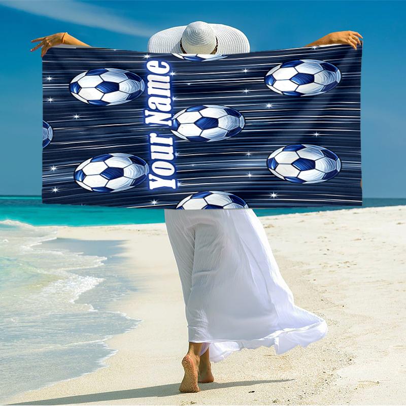 1PC Custom Name Soccer Stars Beach Towel Highly Absorbent And Sand-Resistant Towel for Swimming, Pool, Yoga, And Travel Lightweight