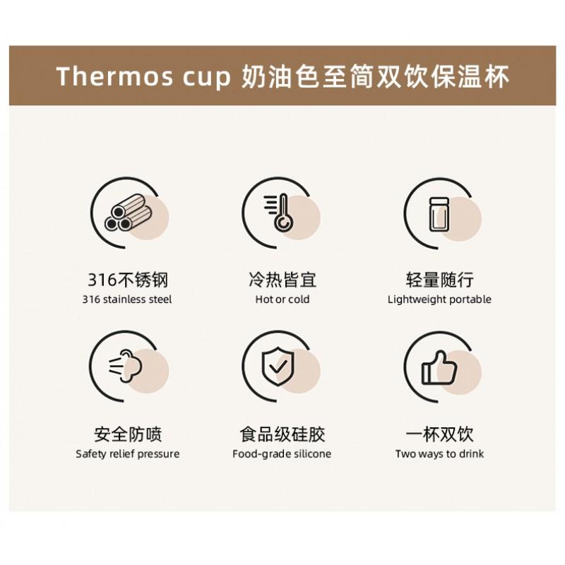 600ml Double-Drinking Insulated Stainless Steel Water Bottle Women Outdoor Office Car School Travel
