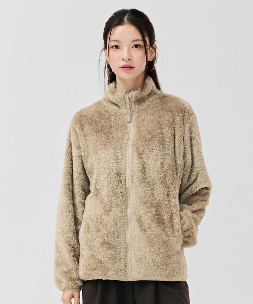 Chasecult Unisex Basic Purple Fleece Zip-Up Jumper - Beige