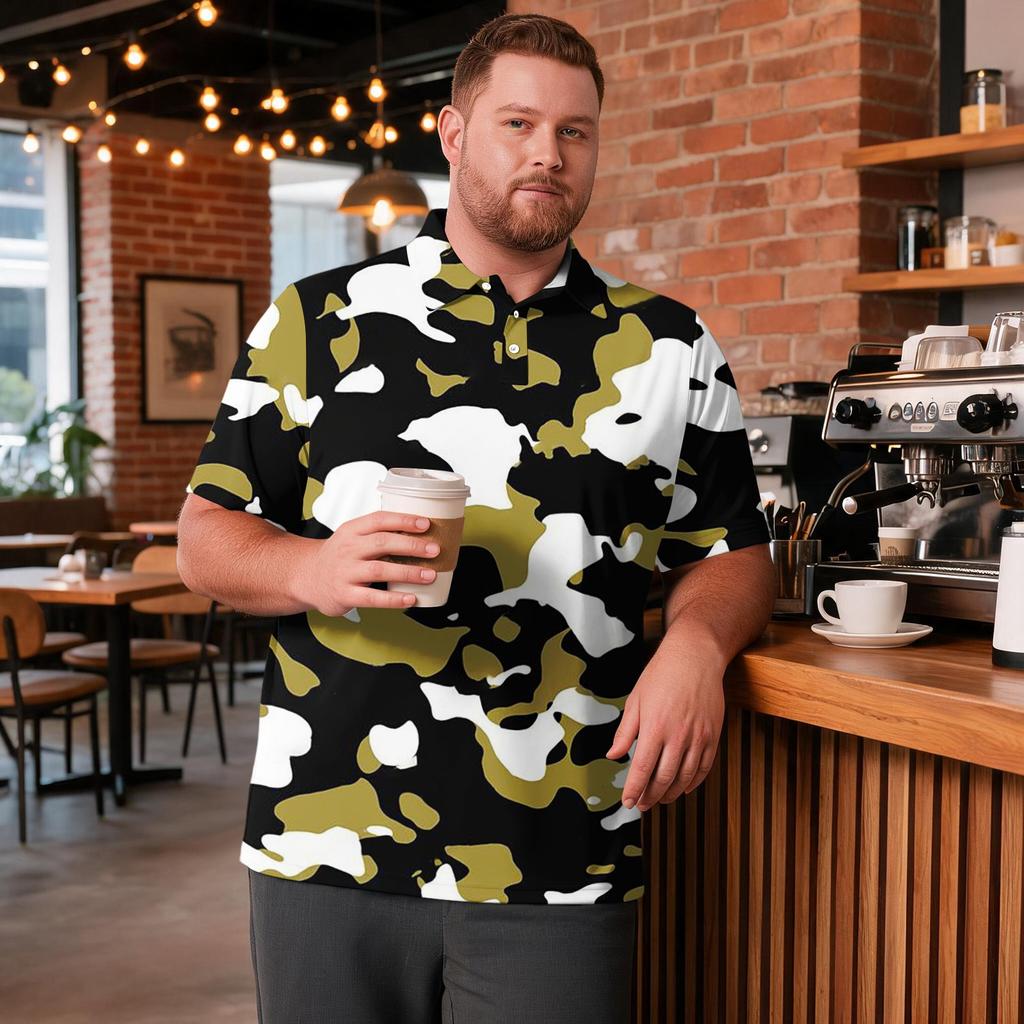 Heren Grote Maat Camouflage Print Golfshirt Ademend Korte Mouw Poloshirt Geschikt voor Casual Werkkleding Tops