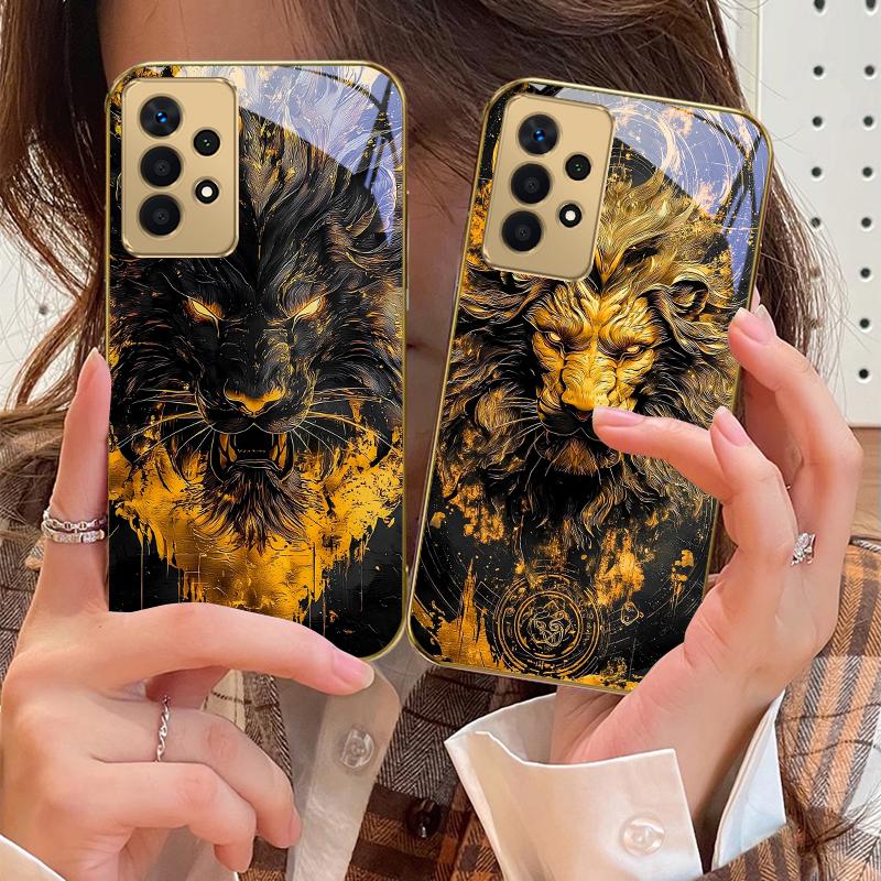 Zhenshan Spirit Beast For Samsung A73 A72 A71 A42 A56 A55 A54 A53 A52s A52 A51 A36 A35 A34 A33 A32 16 14 Golden glass phone case
