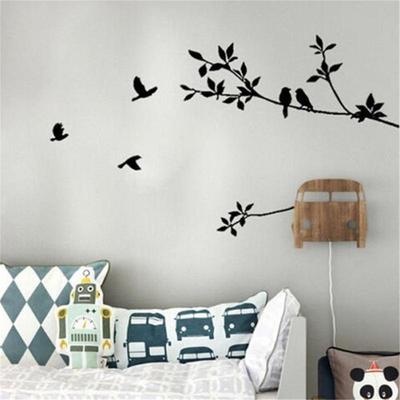 60*24cm Πουλιά Κλαδί Δέντρου Φύλλα DIY Τέχνη Αυτοκόλλητα Τοίχου Αφαιρούμενο Βινύλιο Αυτοκόλλητο Σαλονιού (Χρώμα: Μαύρος)