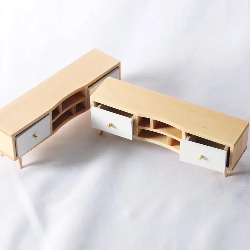 Mini Living Room Wooden Display Cabinet with 2 Drawers Dollhouse TV Stand OB11 Furniture Model