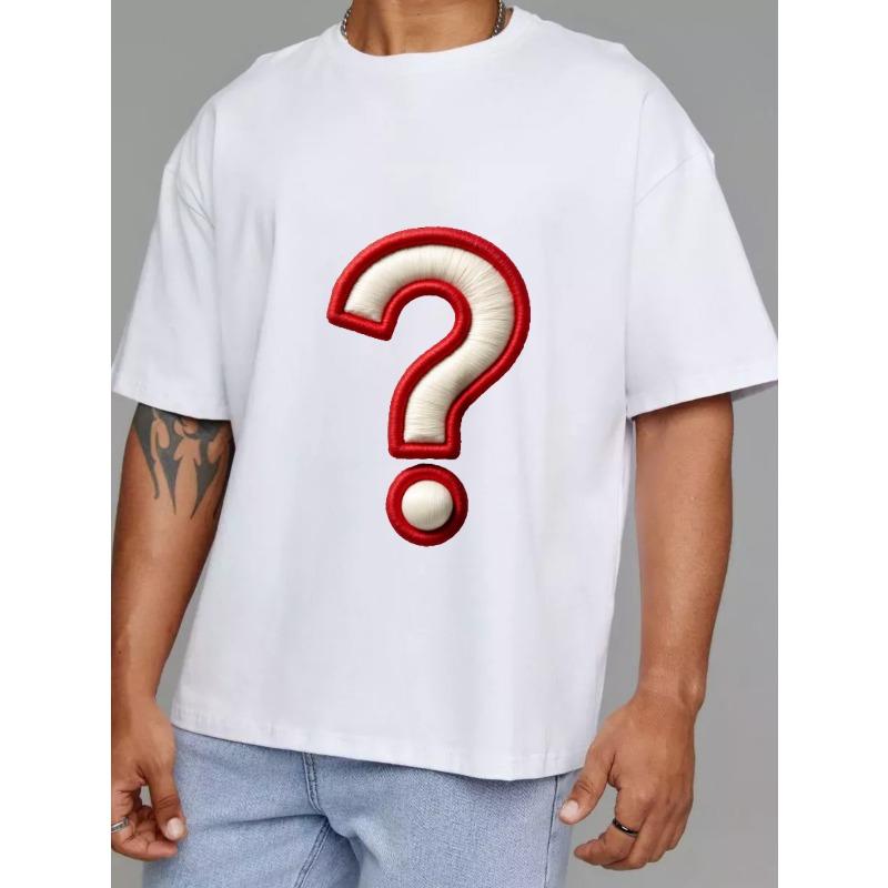 White T Shirt with Question Mark Print for Casual Wear