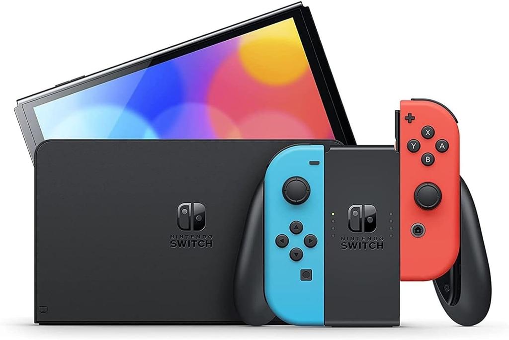 Refurbished Nintendo Switch OLED Model with Neon Blue and Neon 64GB of storage Joy-Con (L) (R) Red, included.