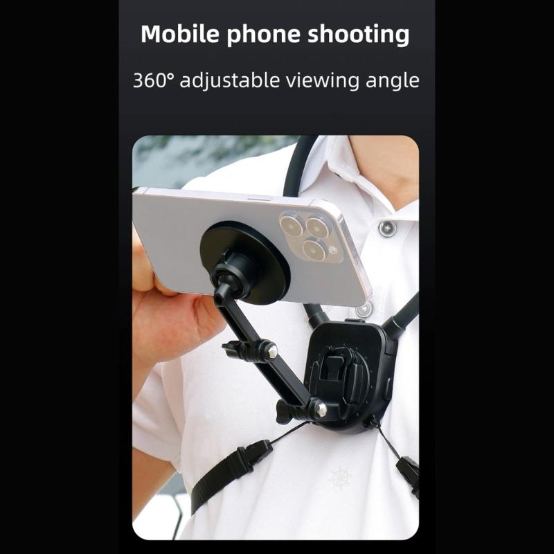 Neck Mount Holder Magnetic Quick Snap Camera Harness for 360 Action Camera Handsfree Action Recording, 360 Degree View