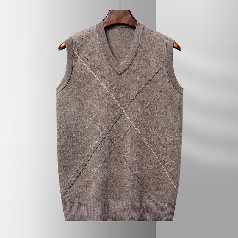 Pappa Polstret Varm V-hals Ermeløs Genser Vest for Eldre Menn Vest Vest for Middelaldrende og Eldre Undergenser