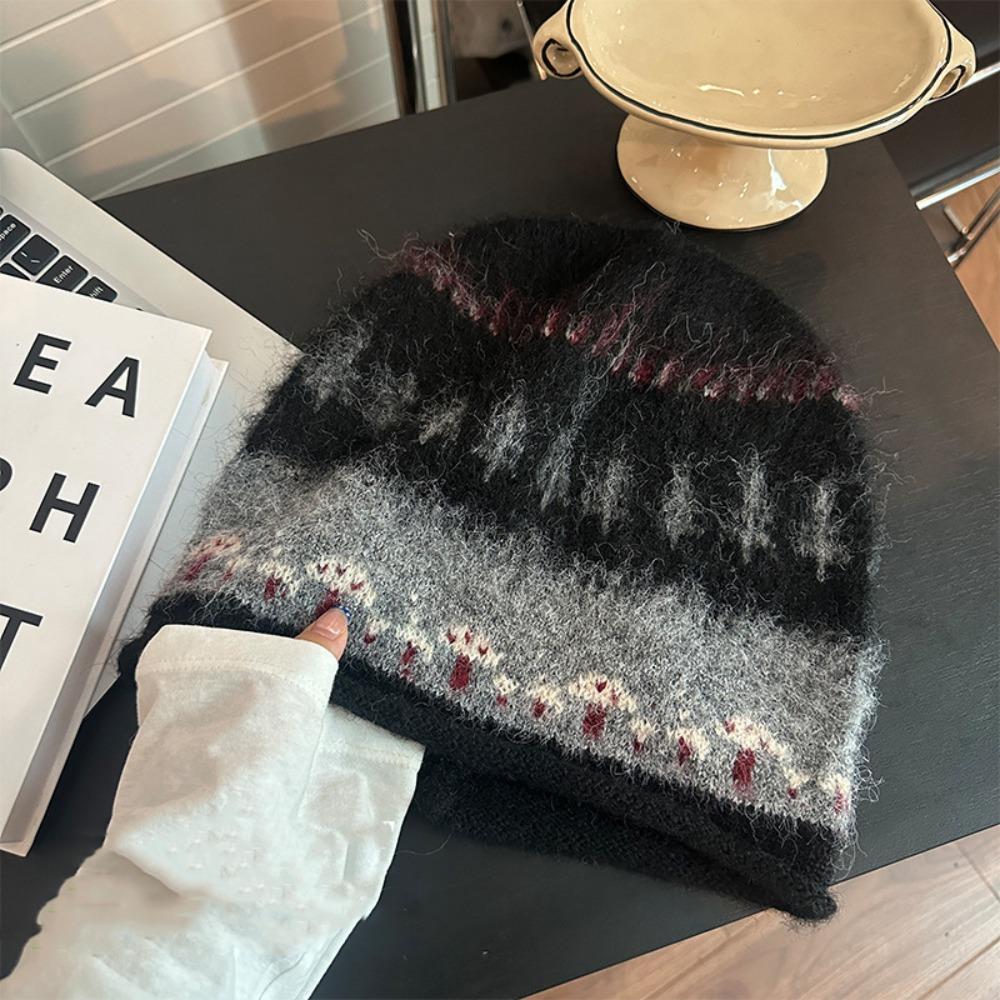 Thicken Winter Pullover Hat Ethnic Style Beanies Hat Casual Fair Isle Style Knitted Hat Outdoor