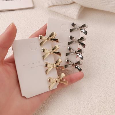 4pcs/set Children Silver Color Bow Mini Hairpins for Baby Sweet Cool Girls Bangs Barrettes Duckbill Side Clip Hair Accessories
