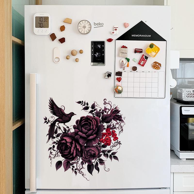 Purple Black Peony Flower Bird Wall Sticker Self Adhesive Removable Decal for Bedroom Living Room Home Decor Vinyl Art Mural