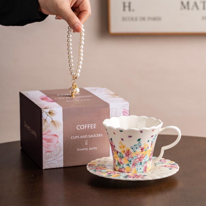 Dreamy Flower Valley Ceramic Mug with Saucer