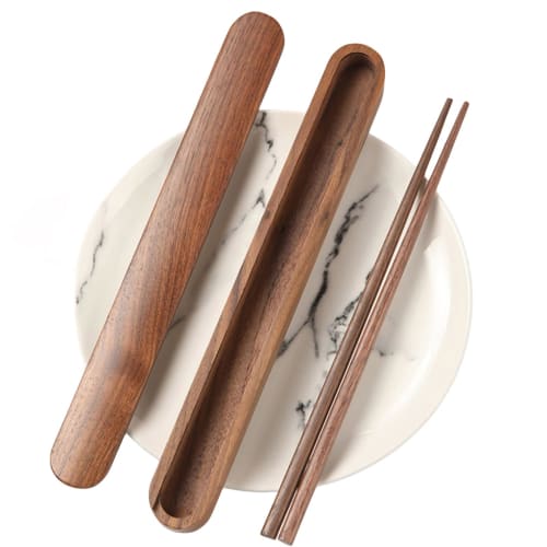 

BOHALUU Chopstick Case Set, Natural Walnut Wood, Chopsticks, Chopstick Holder, Japanese Style, with Lid, Walnut Wooden Chopsticks, Stylish, Portable C
