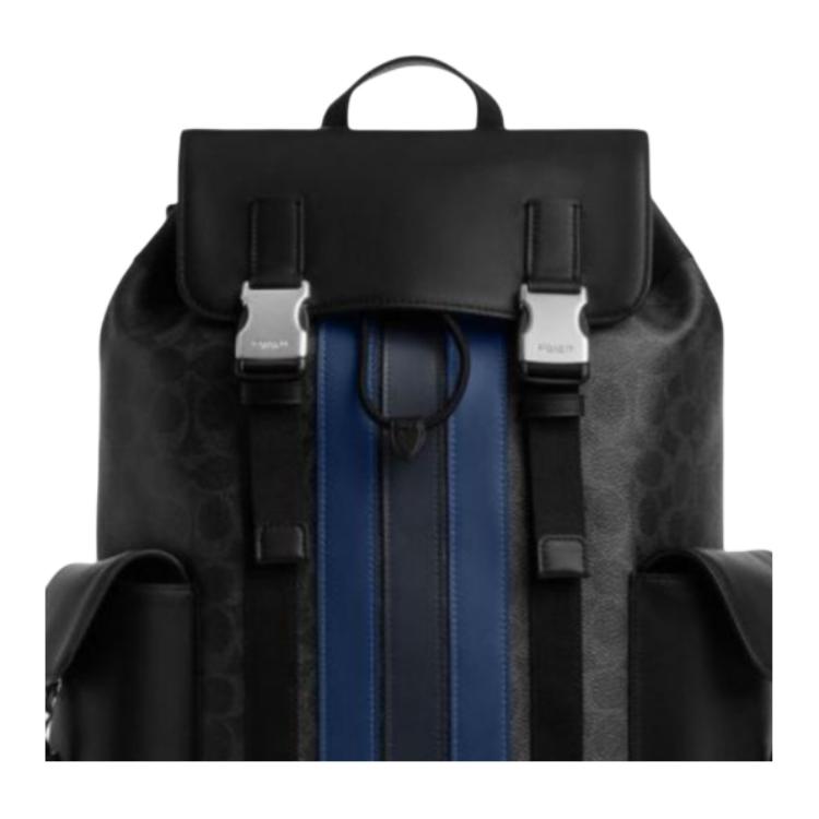 Coach 33 Drawstring And Buckle Closure Leather And Synthetic Fabric Backpack Large Men backpack Mixed-Black CDC63-SVA47