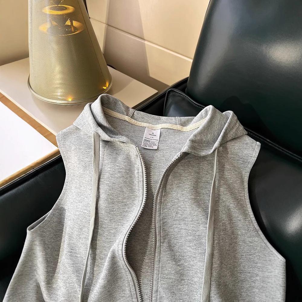 Vest Sweater Women's Hooded Jacket Trendy Loose Casual Sports TopTrendy Zip-up Hooded Vest, Heather Gray Relaxed Fit Layering Vest