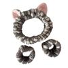 1set Elastic Women Shower Hairband & Wristband Cute Kitten Plush Face Wash Hairband Home Makeup Headband Wristband