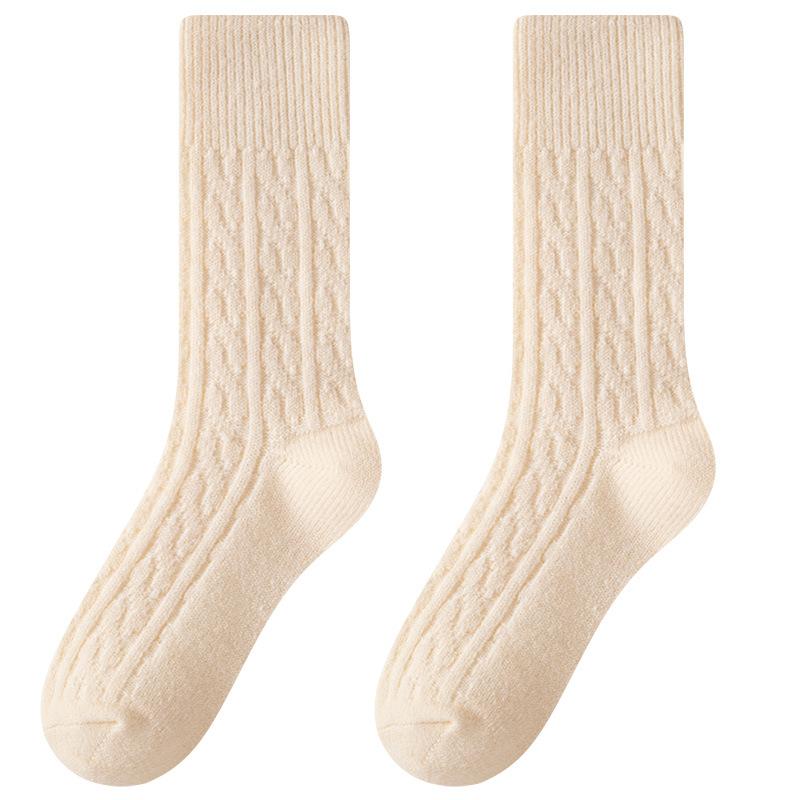 Twisted Wool Socks for Women In Winter, Pure Color, with Added Insulation, Mid-calf Length, Sleep Socks, Autumn Sheepskin Home-cozy Floor Socks