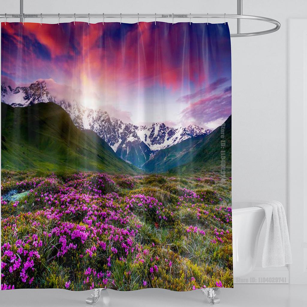 Modern 3D Printing Forest Refreshing Scenery Shower Curtain Waterproof Landscape Green Plant Mountain With Hooks Bathroom Decor