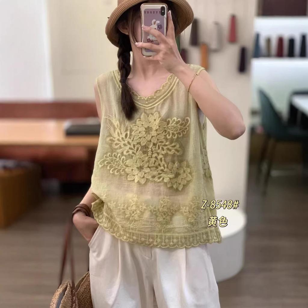 Summer new retro lace sleeveless fried vest women's loose jacquard embroidered suspender top