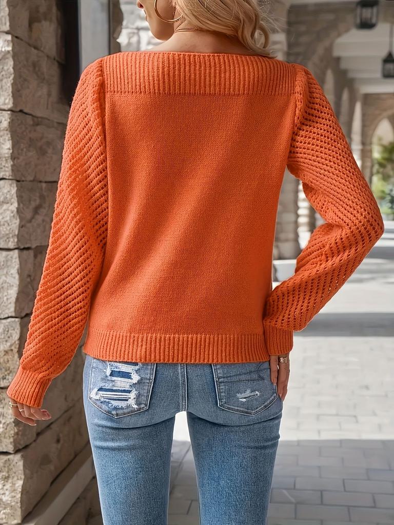 Women's Spring New Arrivals Crewneck Knit Top Hollow Long Sleeve One Shoulder Sweater