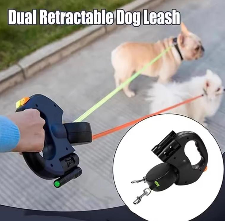 Double Ended Leash, Double Dog Leash for Two Dogs with Tangle-Free Swivel, Dog Leashs with LED Flashlight for Small & Large Dog