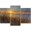 Three Piece Picture Canvas Print Sea Beach Grass Sunset