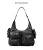 2024 Retro Multi-Pocket PU Motorcycle Shoulder Bag - Large Capacity Punk Style Handbag for Women