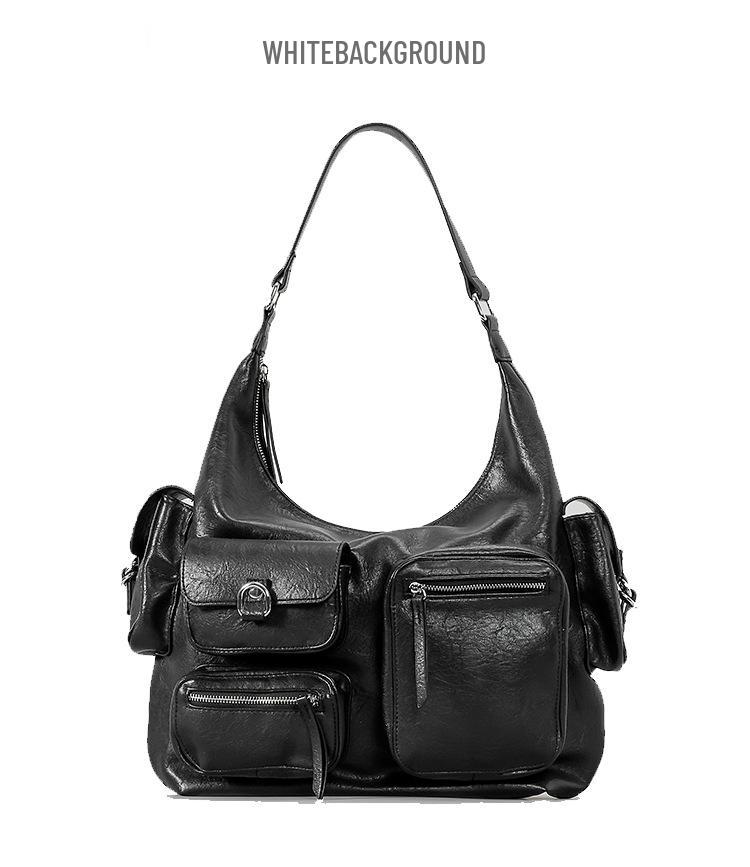 2024 Retro Multi-Pocket PU Motorcycle Shoulder Bag - Large Capacity Punk Style Handbag for Women